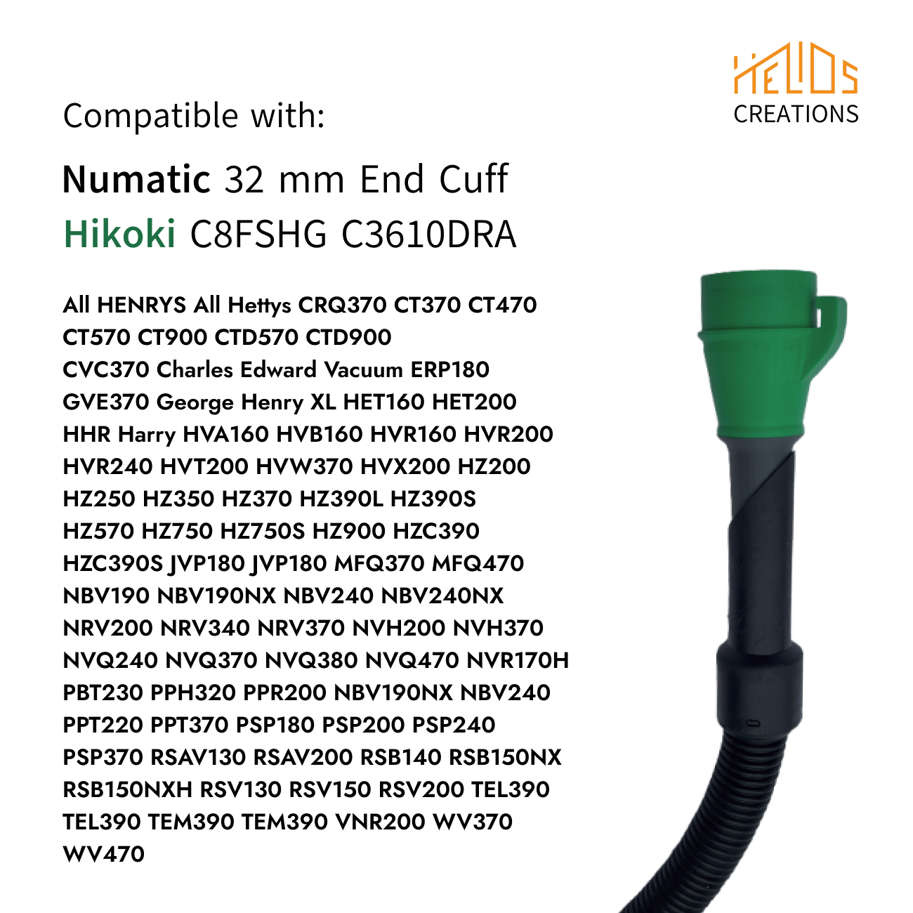 Hose Adapter for Hikoki C3610DRA & C8FSHG Mitre Chop Saws to Numatic extractors, Henry Vacuum family