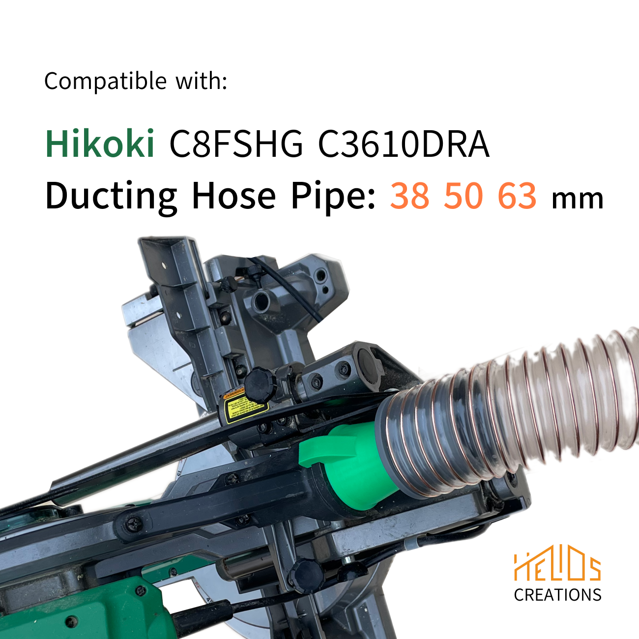 Hose Adapter for Hikoki C3610DRA & C8FSHG Mitre Chop Saw to Ducting Hose Pipe: 38, 50, 63 mm