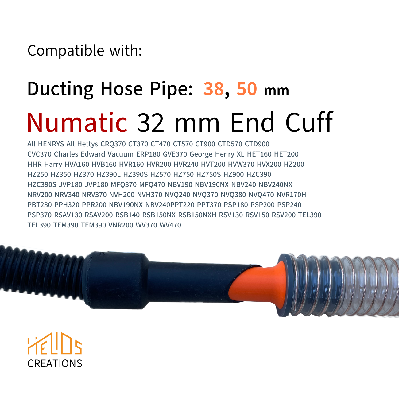 Numatic, Henry family to  Ducting Hose Pipe Connector, Available sizes: 38, 50 mm